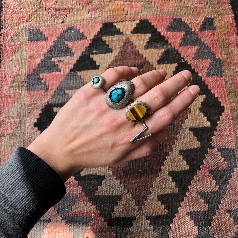 VTG - Southwestern Sterling Silver Turquoise Shadow Box Ring